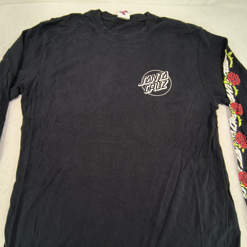 Santa Cruz Casual Crew Neck Long Sleeve Graphic Shirt Mens Size Medium M Black